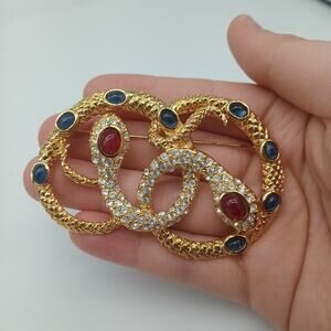 NIB VTG Kenneth Jay Lane Rhinestone Double Snake Serpent Brooch Pin KJL Avon